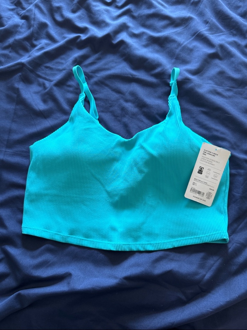 Elation V Neck Rib Longline Bra Turquoise Ribbed Bralette - Women's Intimates